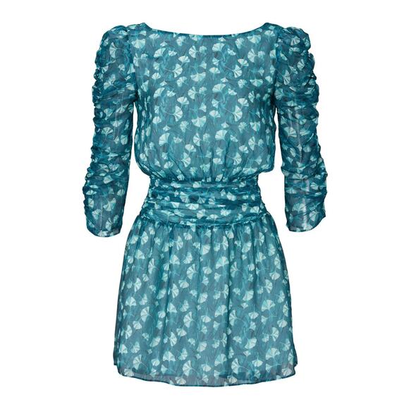 RACHEL ZOE Dolores Boat Neck Ruched Sleeve Chiffon Mini Dress Size XS $385 - Picture 10 of 11